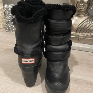 HUNTER (Rare) Real Leather Shearling Wedge Boots